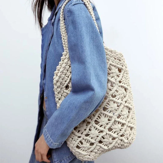 eybag Fashion Rope Crochet Shoulder Bag Luxury Designer Knitting Handbags Hollow Tote Hobos Bohemian Large Shopper Purses Beach Bags