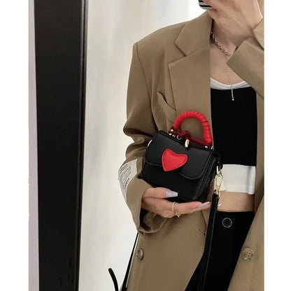 eybag Mini Bags for Women 2024 New Korean Contrast Heart Fashion Shoulder Bag PU Leather Casual Women's Crossbody Bag Mobile Phone Bag