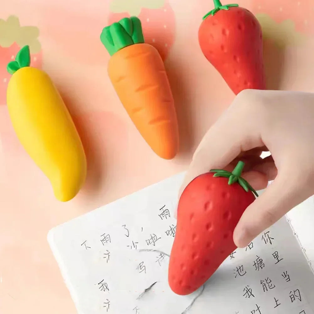 eybag 1Pcs Lovely Fruit Pencil Eraser Catoon Strawberry Mango Carrot Rubber Erasers Student Stationery School Office Supplies Gifts