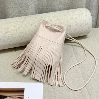 eybag Fashion Tassels Women Crossbody Bags Small Bucket Shoulder Bag for Ladies Handbg Soft PU Leather Femal Phones Messenger Bag