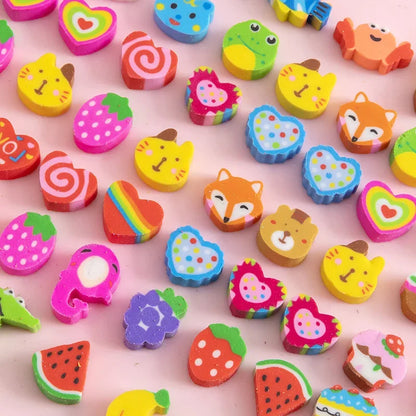 eybag 50pcs/bag Kawaii Fruit Animals Erasers Mini Cute Rubber Pencil Eraser for School Kids Gifts Korean Stationery Office Supplies