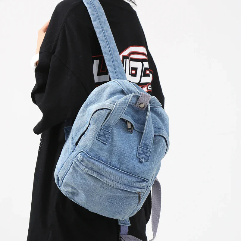 eybag Denim Canvas Female Backpack College Student School Bag For Teenager Girls Vintage Women Kawaii Backpack Ladies Travel Book Bag