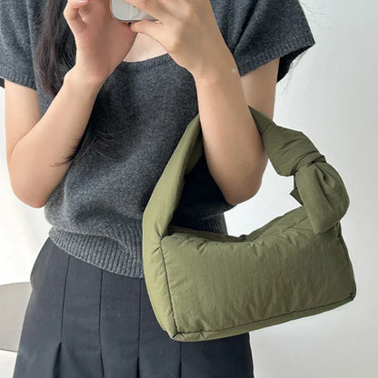 eybag Casual Knot Handle Women's Handbags Winter Cotton Padded Shoulder Bag Soft Warm Down Space Bags for Women Mini Phone Flap Clutch