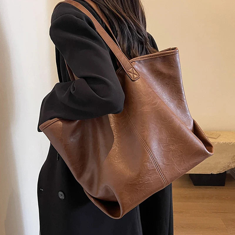 Lkblock Large Capacity PU Leather Bags Brand Design Big Tote Bag for Women Solid Color Fashion Female Handbags INS Style Underarm Bags