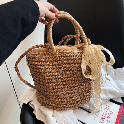 eybag New Straw Woven Bag Fashion Silk Scarf Women's Shoulder Crossbody Bag Luxury Trendy Woven Handbags for Female Handbag 2023