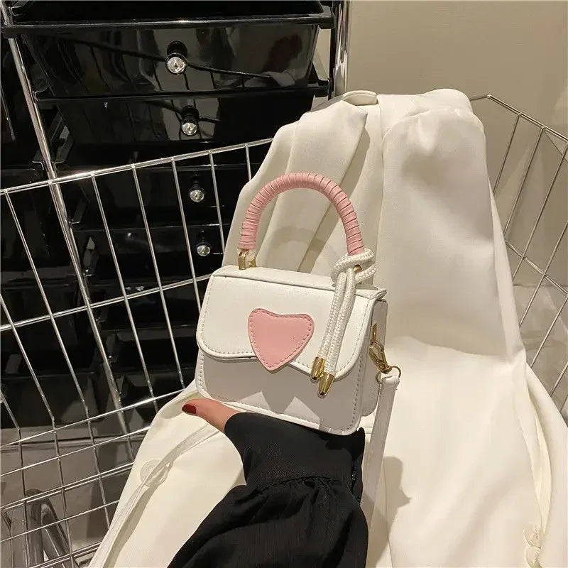 eybag Mini Bags for Women 2024 New Korean Contrast Heart Fashion Shoulder Bag PU Leather Casual Women's Crossbody Bag Mobile Phone Bag