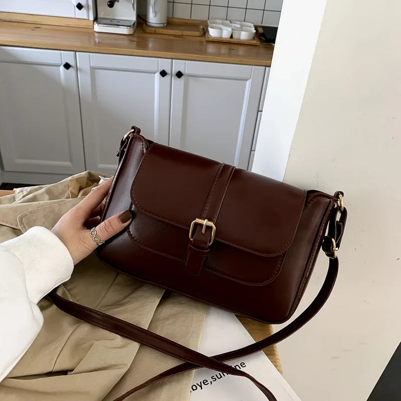 eybag Fashion Retro Versatile Small Square Bag New PU Buckle Zipper Designer Commuter Style Single Shoulder Crossbody Bag