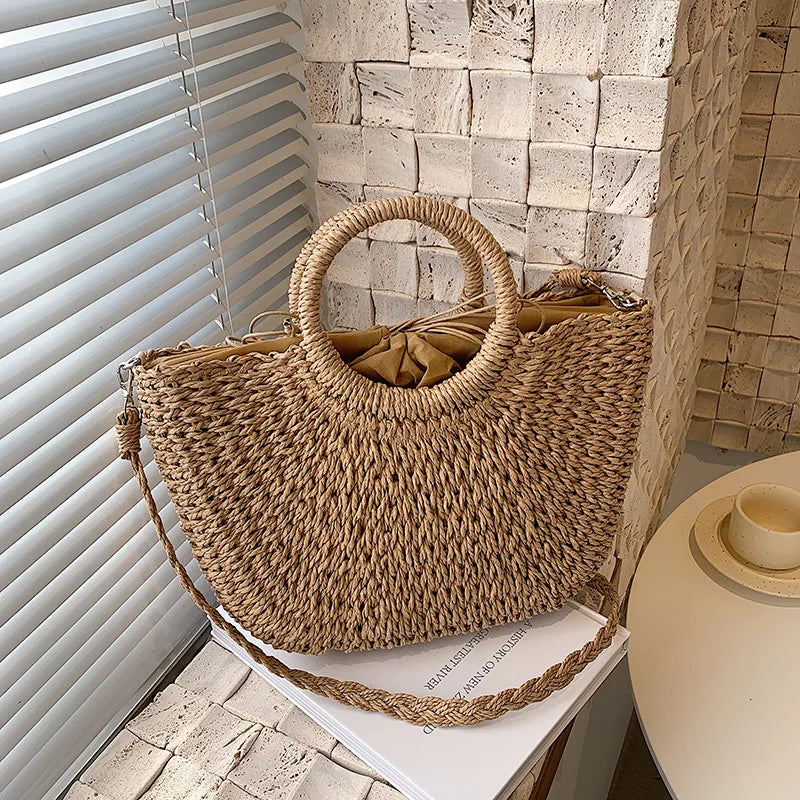 eybag Straw Woven Handbags For Women Handmade Travel Seaside Beach Bag Summer New Handle Bucket Bag Shopping Tote Bag Basket Bolsa 50.99