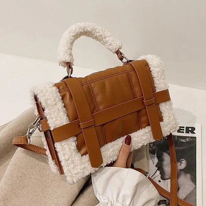 eybag Women Handbags Lambswool PU Pouch Soft Shoulder Bag Furry Handbags Crossbody bags for Women Winter Fashion Square Totes