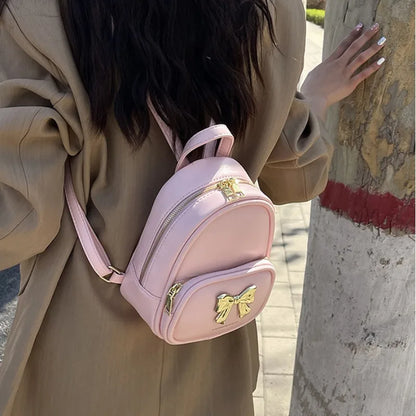 eybag Silver Leather Womens Backpack Summer Elegant Bow Casual Small Backpack Youth Female Fashion Aesthetic Korean Popular Bag