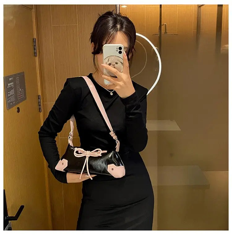 eybag Sweet Cool Bow Y2k Handbag Women Fairy Core Zipper Pu Leather Shoulder Bag Ladies Harajuku Silver Underarm Bags Purse