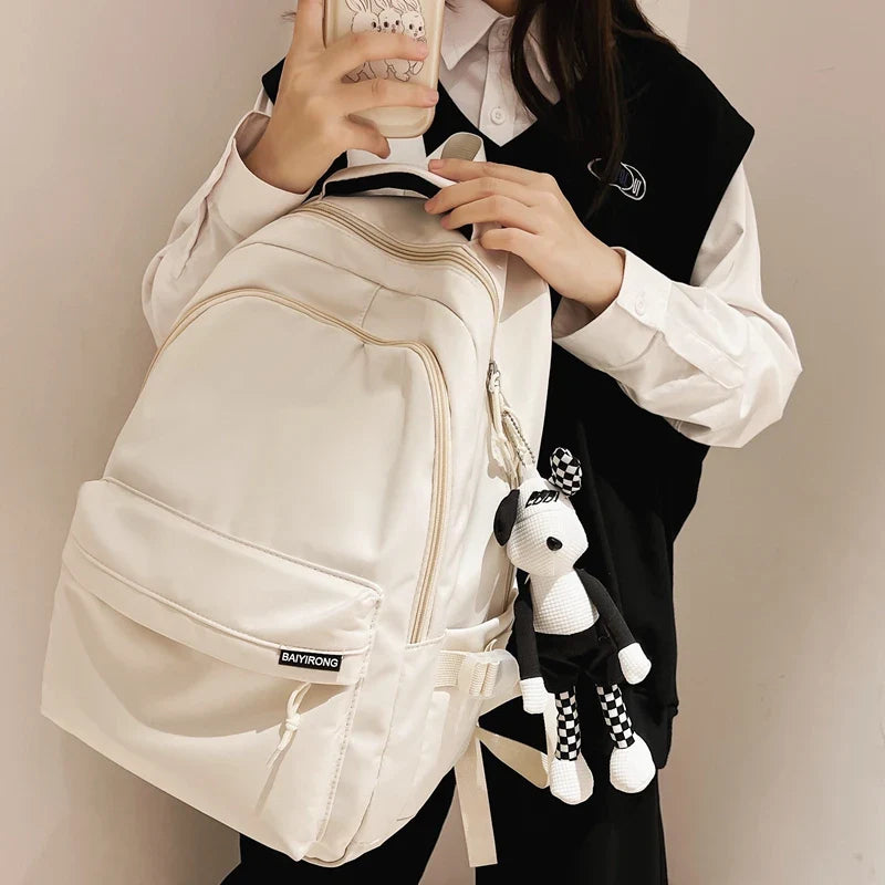 eybag New Solid Color Waterproof Nylon Women Backpack White Cute Students Bag Black Boy's School Bag For Teenage Girls Travel Knapsack