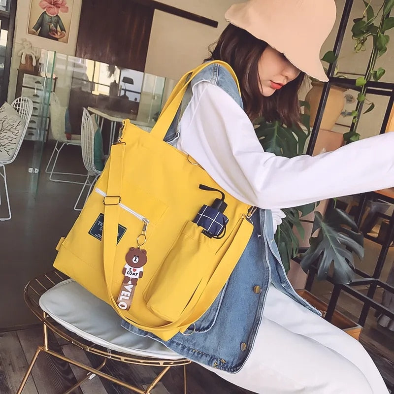 eybag Women's Handbag Tote Canvas Cross Bag Youth Fashion Casual Large Capacity Cotton Multiple Pockets Messenger Bags School Bag 2022