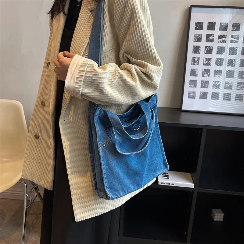 eybag Denim Cloth Women Shoulder Bag Girl Light Blue Canvas Fabric Handbag Women Casual Tote Canvas Crossbody Bag For Women