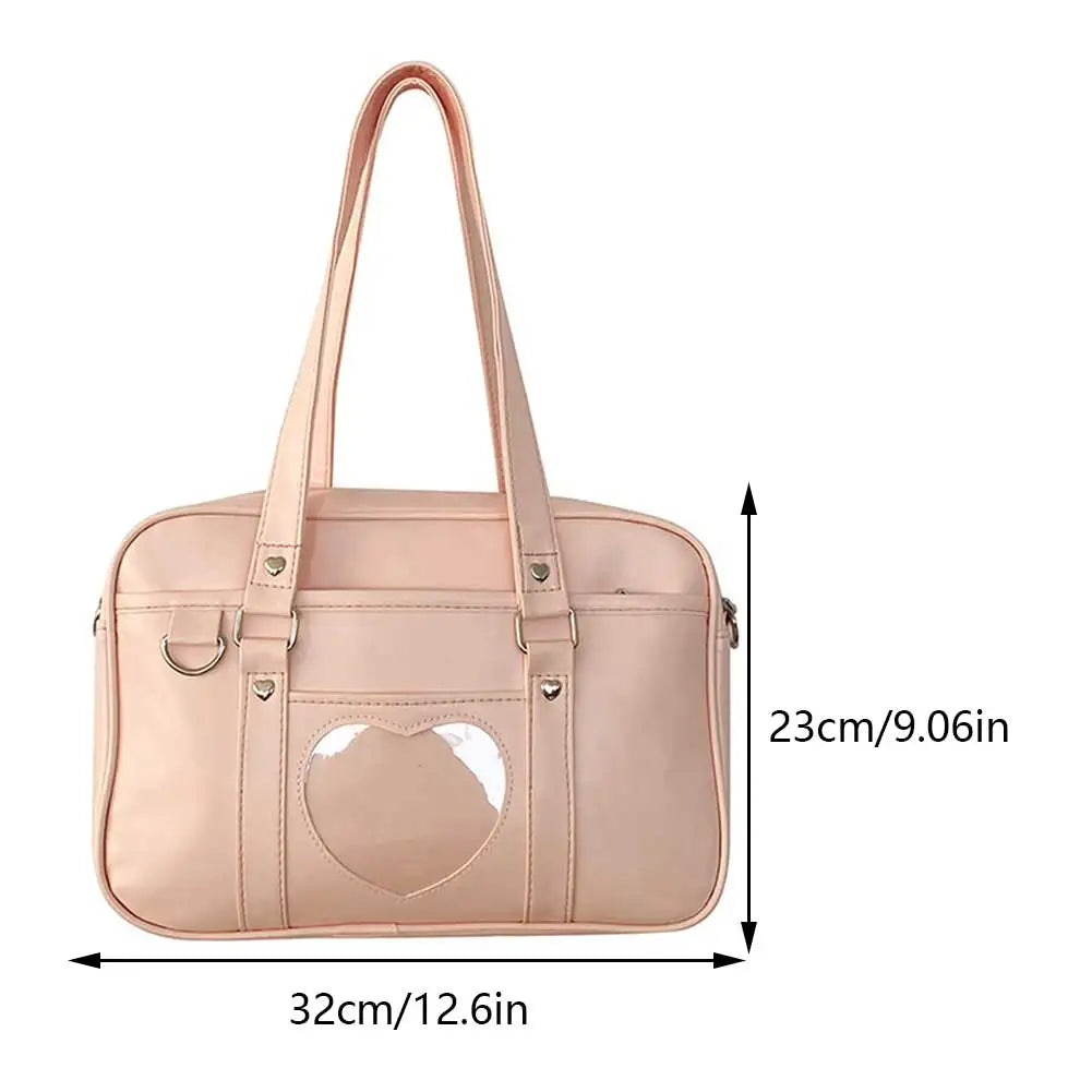 eybag Women Girls Cosplay Satchels Large Capacity PU Comic Shoulder Bag Transparent Love Heart Shoulder Uniform Bag for Outdoor Travel