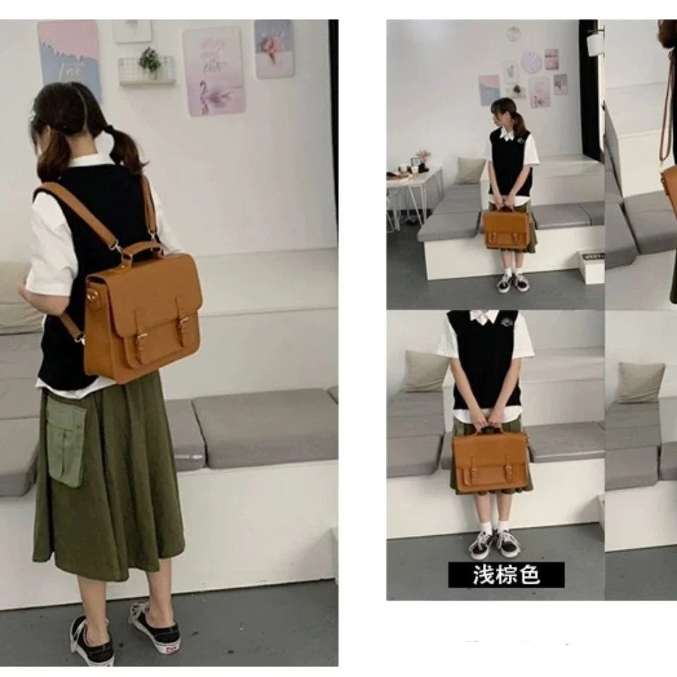 eybag Vintage Backpack Korean Preppy Style Student School Bag For Girls Boys PU Female Male Messenger Bags Women Shoulder Bag Tote