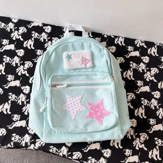 eybag Mint Green Fresh Star Butterfly Dog Backpack for Girls Y2k Nylon Lightweight Student Backpacks Leisure Large Capacity Travel Bag