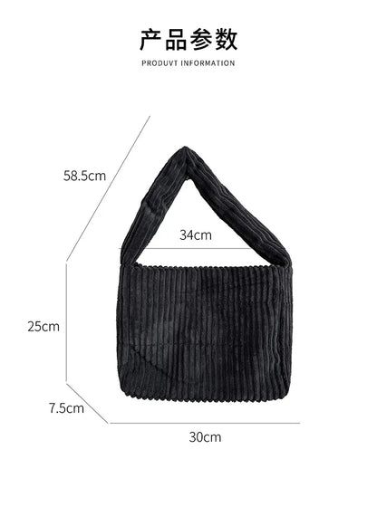 Lkblock Fashion Corduroy Tote Women Handbags Striped Quilted Shoulder Bag Winter Wide Strap Commuting Bags for Women Shopper Purses 2024