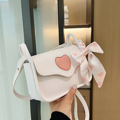 eybag Cute Love Heart Women's Small Square Shoulder Bags Fashion Female Messenger Bag Simple Ladies Crossbody Purse Handbag with Scarf