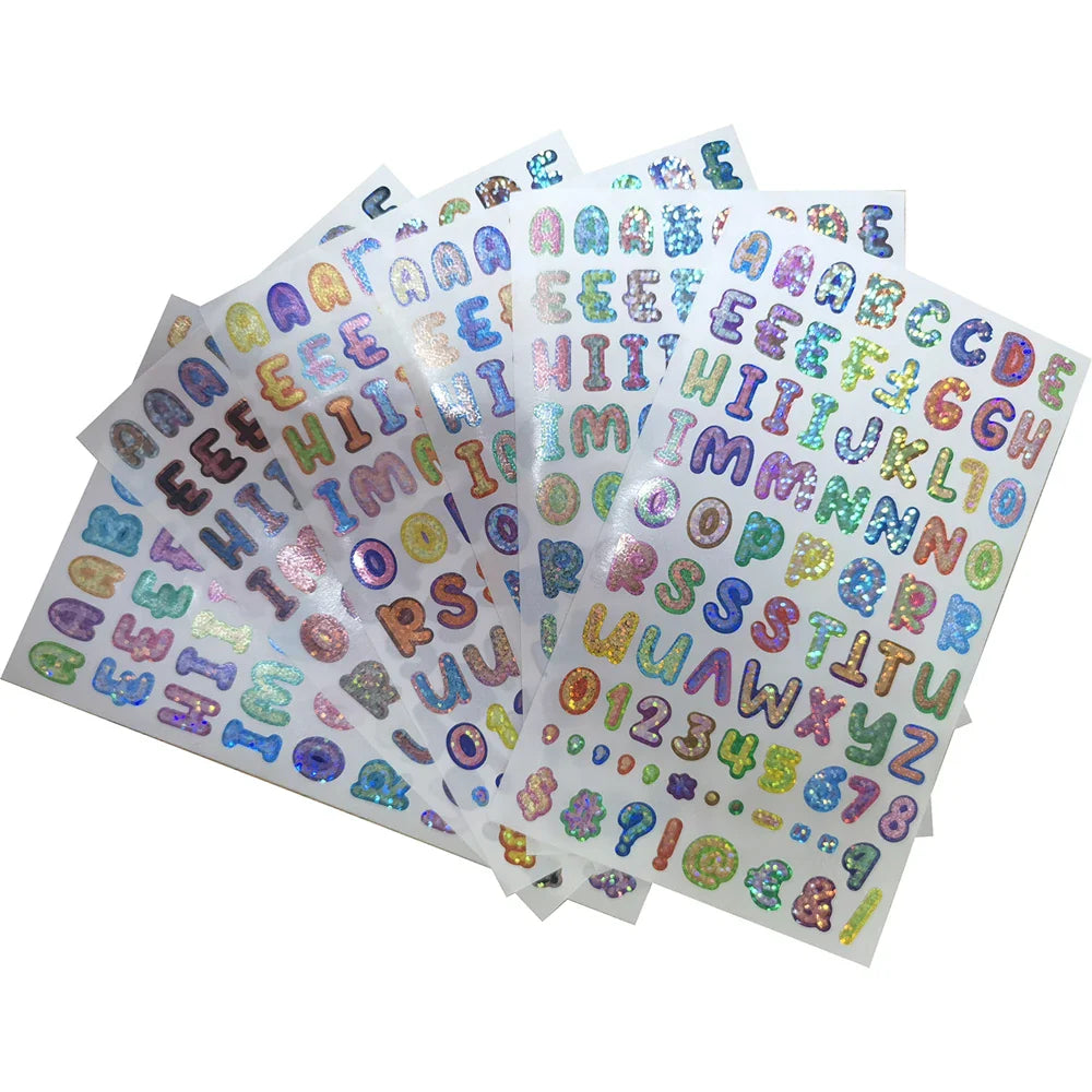 eybag 6Pcs Glitter 26 Letter Number Stickers Cartoon Initial Alphabet Paster Album Scrapbooking Phone DIY Decoration Stationery