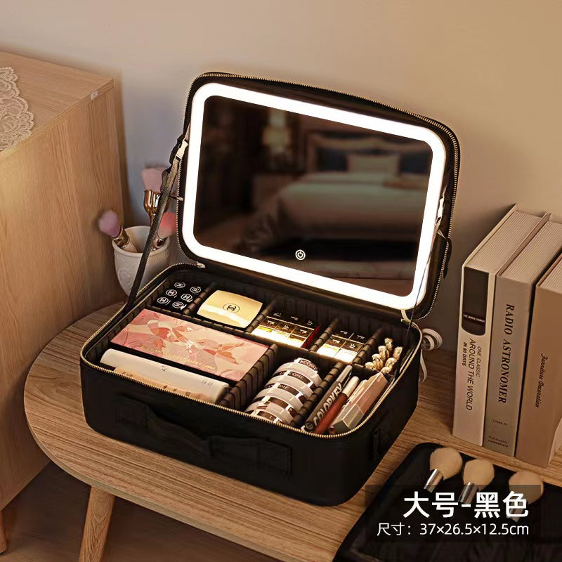 Lkblock Cosmetic Case Make up Bag Women's Handbags Smart LED Light Mirror Makeup Organizers Storage Box Bags Travel Beauty Toiletry Kit