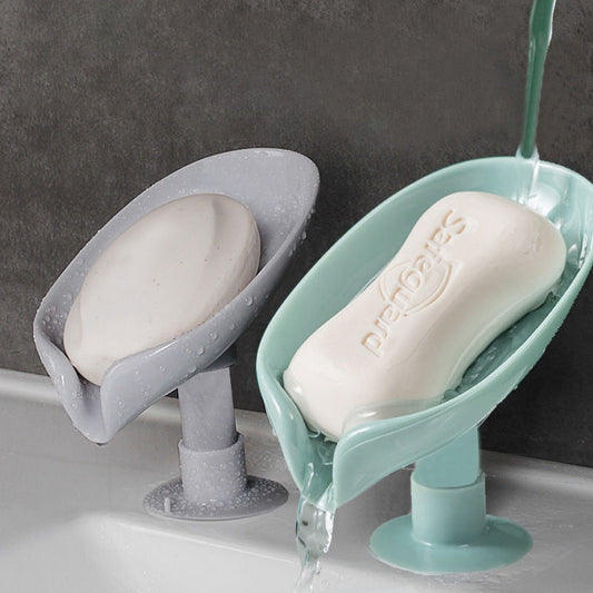 eybag 1/2Pcs Leaf Shape Soap Box with Suction Cup Drain Soap Holder Box Bathroom Sponge Storage Plate Tray Bathroom Supplies