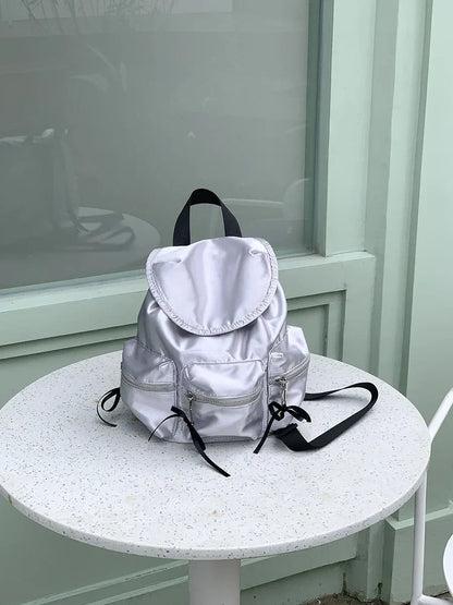 eybag Nylon Pearly Light Quality Women's Backpack Casual Preppy Backpack Style Bow Elegant Travel Outdoor Double Shoulder Backpack