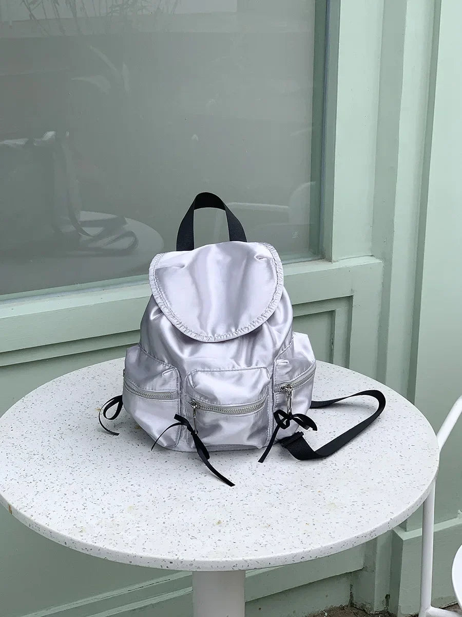 eybag Nylon Pearly Light Quality Women's Backpack Casual Preppy Backpack Style Bow Elegant Travel Outdoor Double Shoulder Backpack