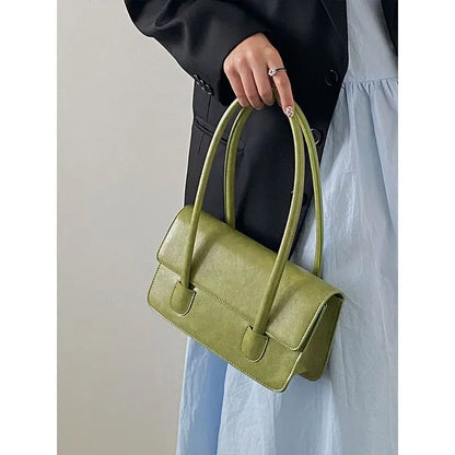 eybag Vintage Green Shoulder Bag Women High Street Pu Leather Handle Solid Handbag Female Retro Y2k Underarm Bag Bolso Mujer