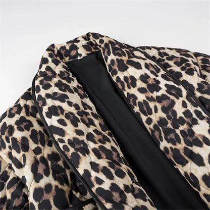 eybag Vintage Leopard Print Quilted Jacket Women Loose Casual Coat 2024 Autumn Winter New In Clothes Street Cardigan Jackets Outfit