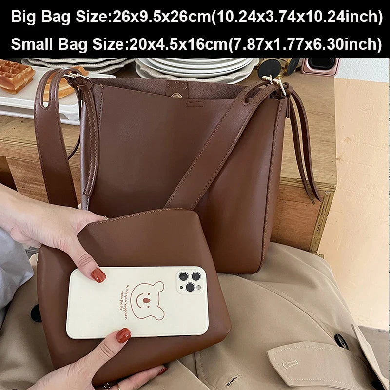 eybag 2PCS/Set Women Composite Bags PU Leather Handbag Fashion Shoulder Bags for Female Woman Big Capacity Bags Casual Tote sac bolsa