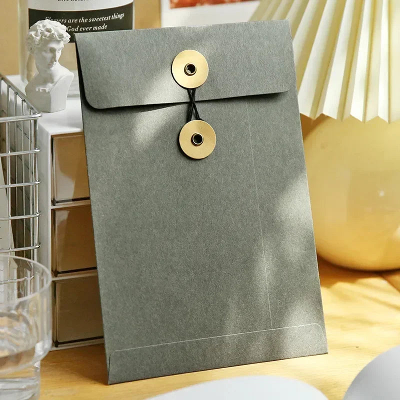 eybag Kraft Paper Envelope Vintage Winding Ticket File Documents Bag with Button String Tie Retro Business Greeting Cards Storage Bag