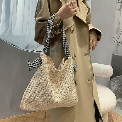 eybag Casual Large Capacity Woven Straw Handbags Summer Handmade Rattan Women Shoulder Bags Beach Vacation Female Shopping Bags Totes