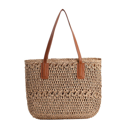 Lkblock Fashion Rattan Women Shoulder Bags Straw Woven Female Handbags Large Capacity Summer Beach Straw Bags Casual Totes Purses 2022