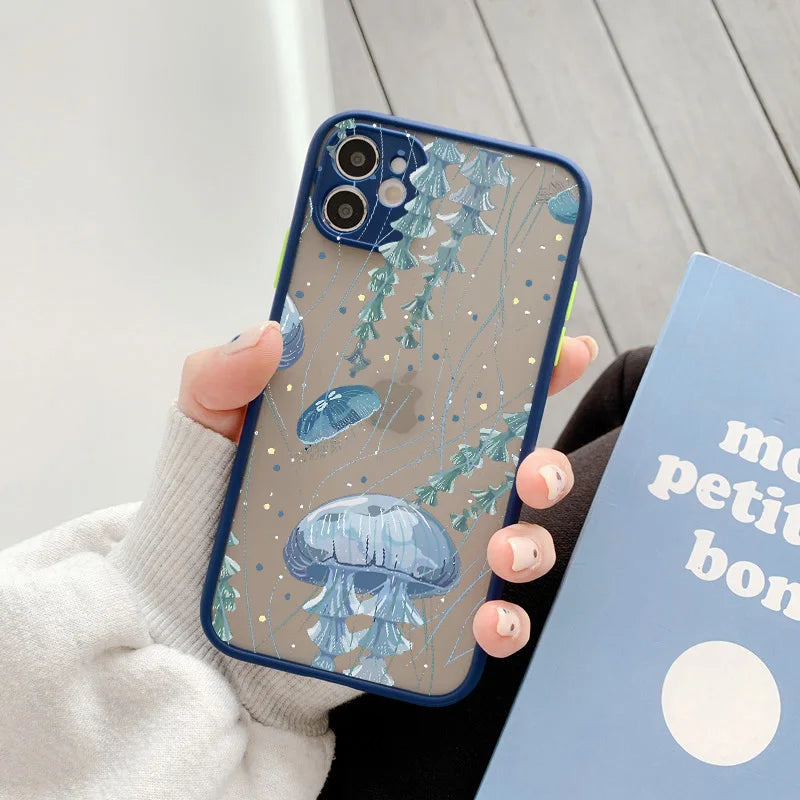 eybag Cute Cartoon Jellyfishes Phone Case for iPhone 7 8 Plus SE2 X XR XS MAX 12 13 mini 14 11 15 Pro Max Matte Shockproof back Cover