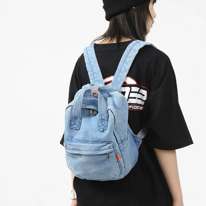 eybag Small Simple Vintage Denim Backpack Young For Teenage Girls Student Canvas Women College Bags Casual Female Children's Bag