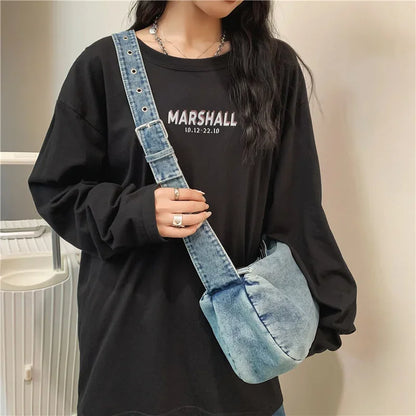 eybag Simple Solid Denim Women'S Shoulder Bag Trendy Cool Female Student Daily Travel Crossbody Bag Fashion Female Mobile Phone Bag