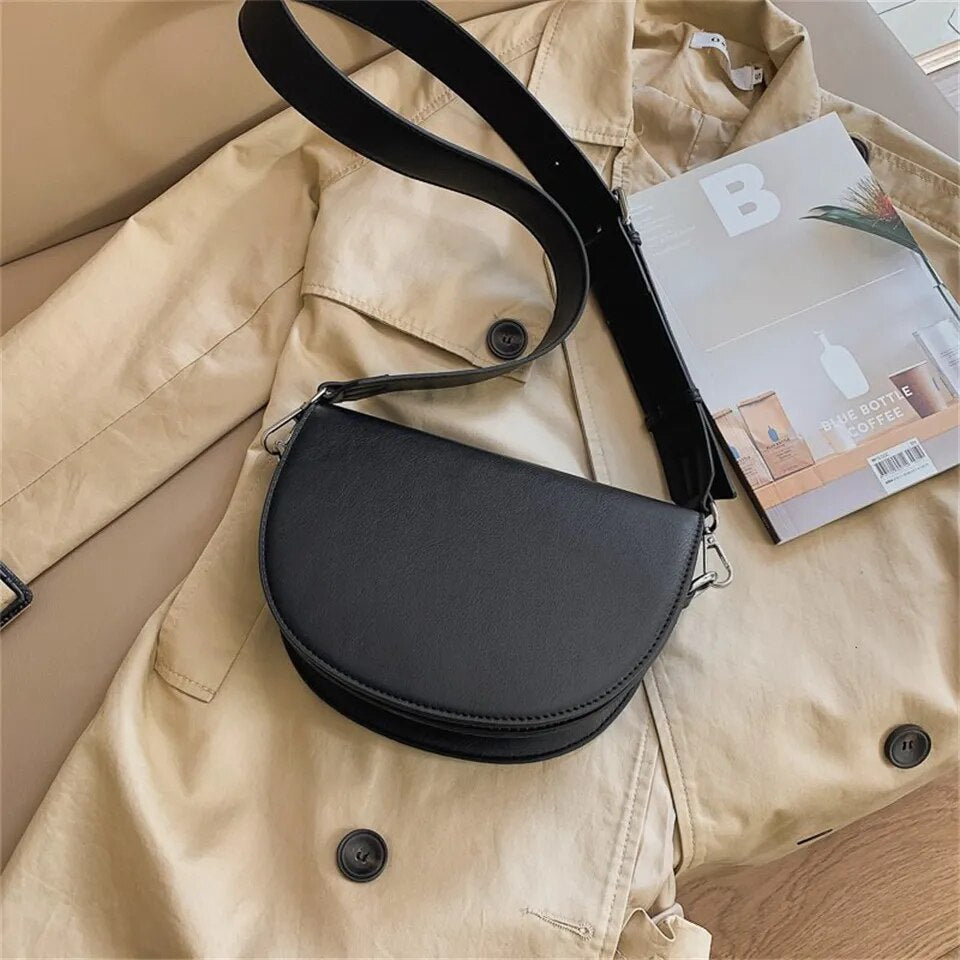 eybag - Retro Solid Color Saddle Bag High Quality Leather Shoulder Bags for Women 2023 New Simple Ladies Crossbody Bag Designer Handbags