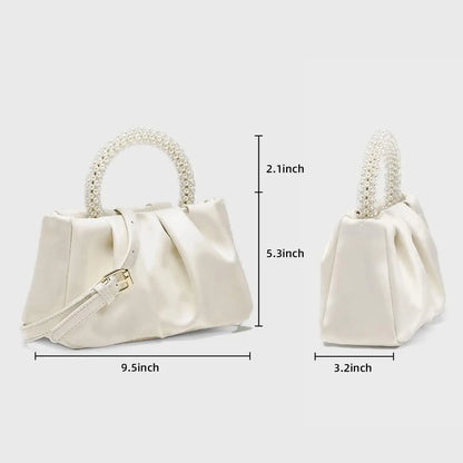 eybag Evening Purse Women Luxury Pearl Handbags Leather Ruched Bridal Clutch For Wedding Party Prom Crossbody Bags Designer Purses