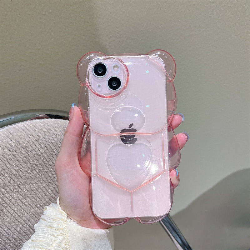 eybag INS Japan Cute 3D Love Heart Bear Transparent Phone Case For iPhone 13 Pro Max 12 11 X XR XS Silicone Soft Protective Back Cover