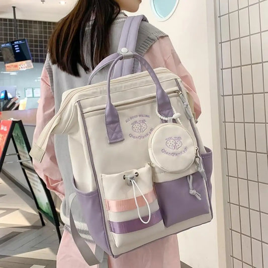 eybag Cute Back to School Summer Strawberry Pastel Purple & Brown Backpack