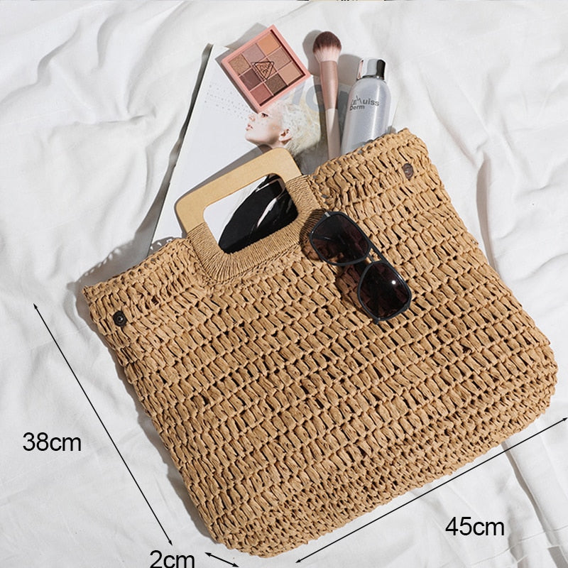 eybag Retro Top Handle Design Crossbody Bag for Women Branded Simple Summer Straw Woven Handbags Female Hollow Basket Shoulder Bags