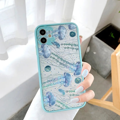 eybag Cute Cartoon Jellyfishes Phone Case for iPhone 7 8 Plus SE2 X XR XS MAX 12 13 mini 14 11 15 Pro Max Matte Shockproof back Cover