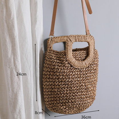 eybag Retro Top Handle Design Crossbody Bag for Women Branded Simple Summer Straw Woven Handbags Female Hollow Basket Shoulder Bags