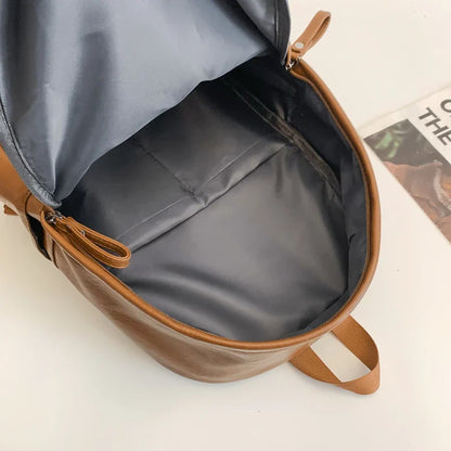 eybag Large Capacity PU Leather Backpacks For Women Solid Black School Bags For Girl Unisex Simple Korea Satchels Fashion Travel Bags