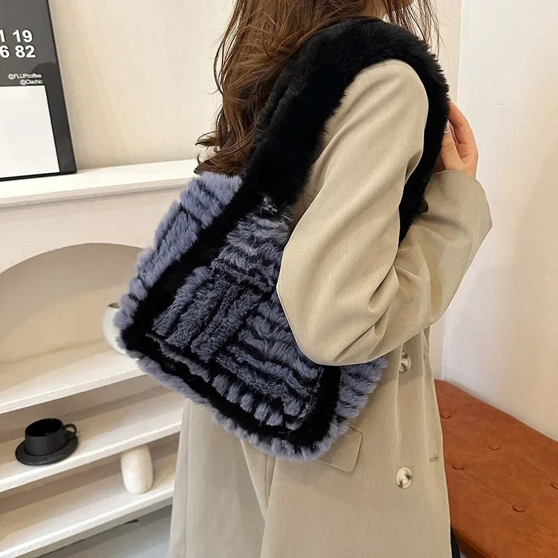 eybag Faux Fur Tote Shoulder Bags Women Tote Handbags and Purses New Solid Plush Messenger Bag High Quality