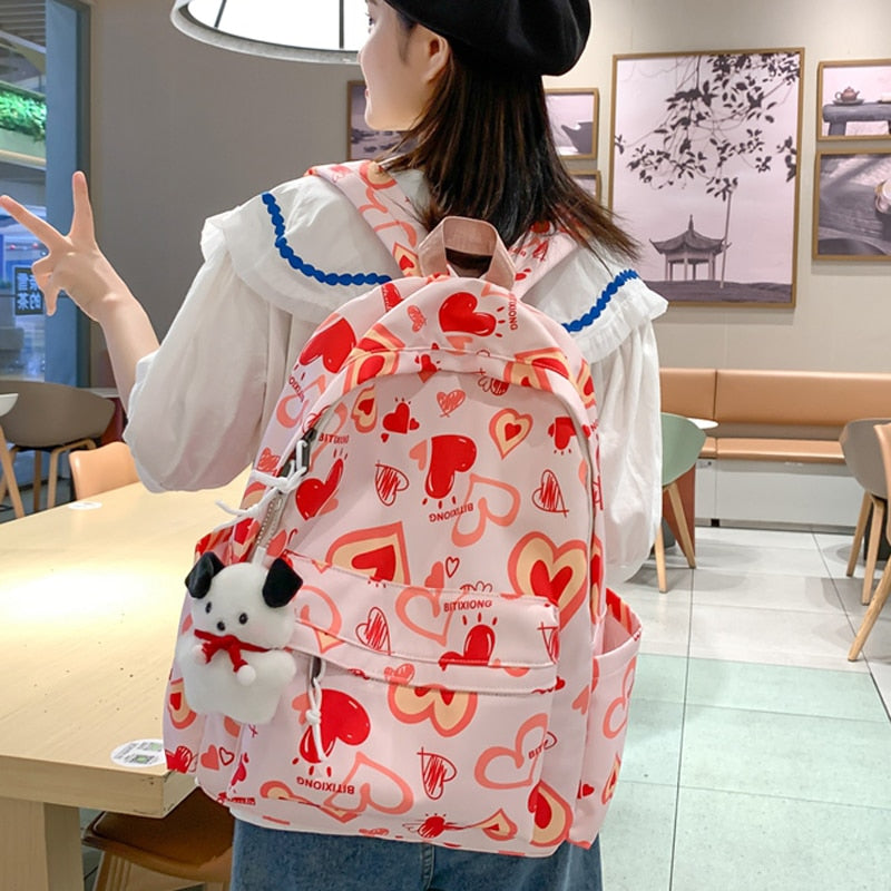 eybag Cute Cartoon Printing Waterproof Nylon Women Backpack Teenage Girls Kawaii Travel Bag Preppy Style Schoolbag Book Bags Mochila