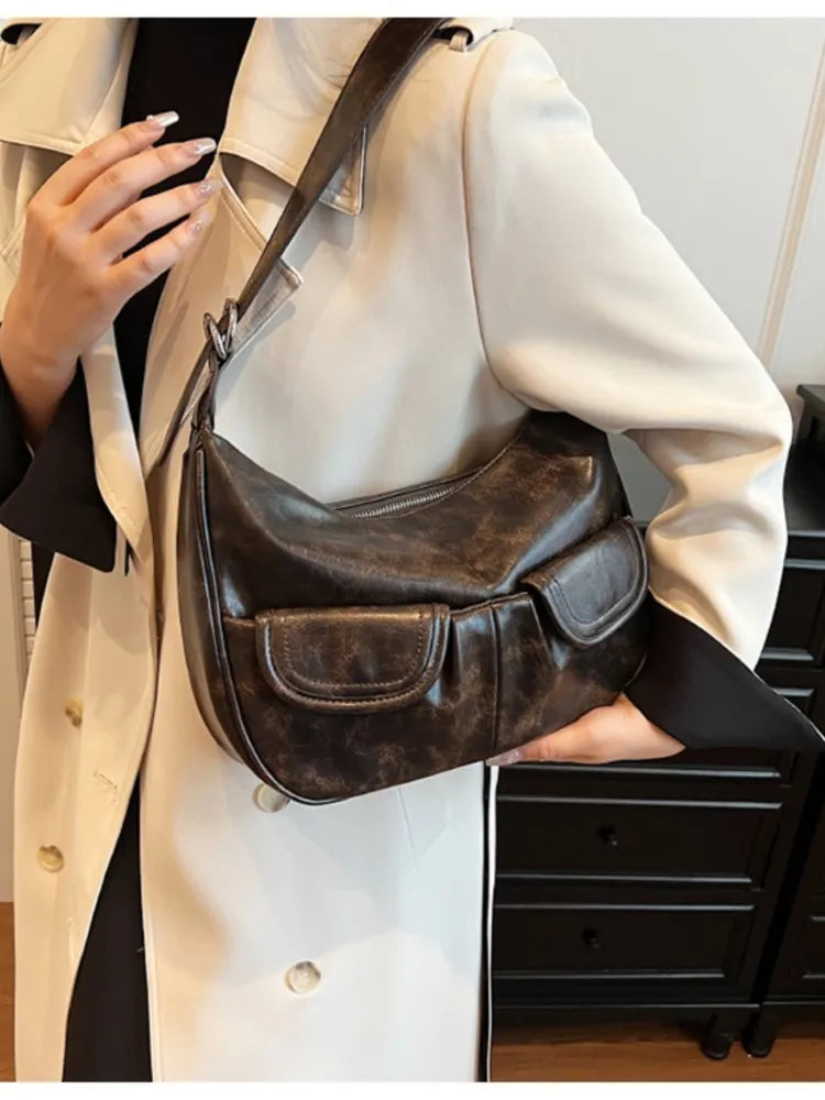 eybag Vintage Coffee Shoulder Bag Women Retro New Autumn Pocket Chic Casual Underarm Bag Female Hot Girls Y2k Handbag Bolsa