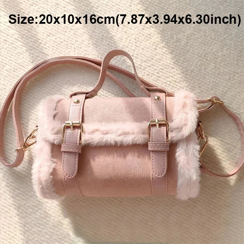 eybag Pink/Brown PU Leather Handbags Fashion Women Shoulder Bags Plush Tote INS Korean Brand Design Female Crossbody Bags Bolsa