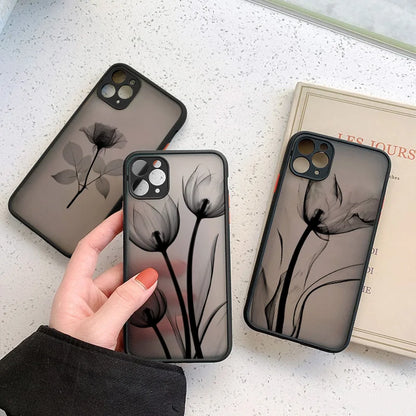 eybag Luxury Vintage Rose Flower Phone Case for iPhone 7 8 Plus SE2 X XR XS MAX 12 13 14 11 15 Pro Max Black Back Shockproof Covers